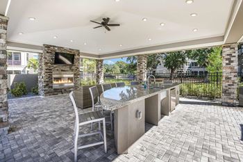Outdoor kitchen with fireplace
